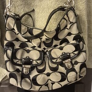 Coach Black and Cream Signature Shoulder Bag